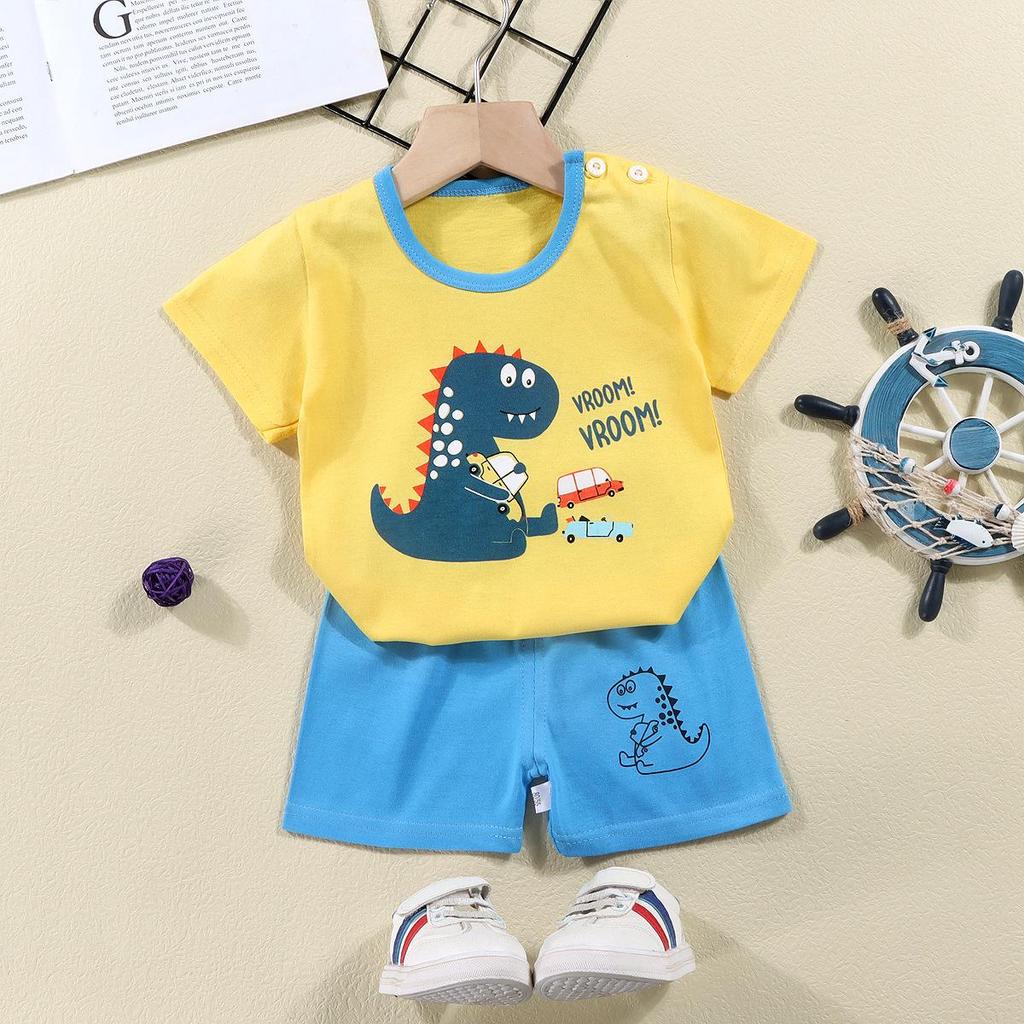Kids' Summer Cotton Two-Piece Set: Cartoon Short Sleeve & Shorts for Toddlers