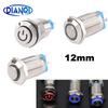 Sliver Push Button Switch 4 Pin 12mm Waterproof Led Light Metal Flat Momentary/Latching Switches with Power mark/Ring LED