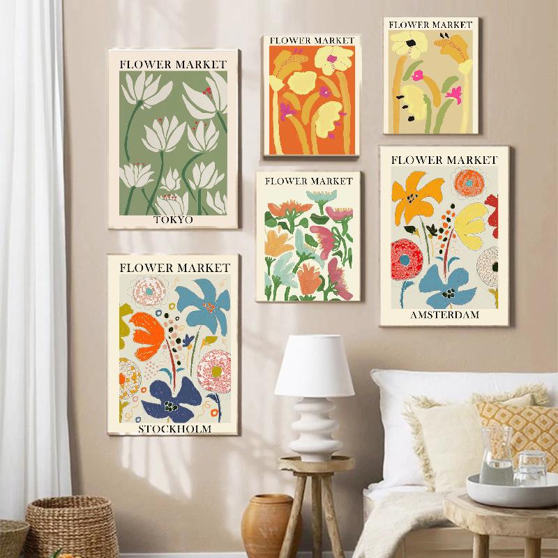 

Абстрактные винтажные рыночные цветы, акварель, настенная живопись на холсте, плакаты на скандинавскую тему и принты, настенные панно для декора гостиной