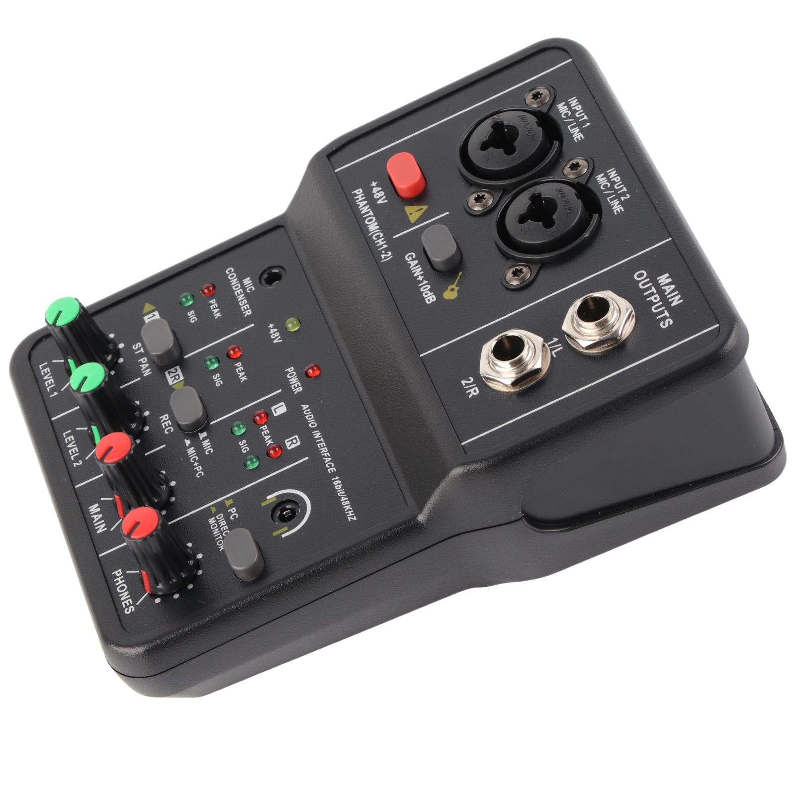 

2 Channels Audio Mixer USB 48V Phantom Power Compact Sound Mixing Console for Music Recording Home Karaoke Internet