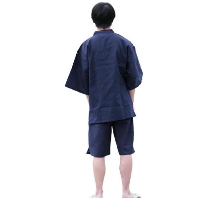 Jinbei Cotton Linen Pajamas Stylish Loungewear Top and Bottom Set Nightwear Summer Gift Day Men's Father's (Plain Navy, LL)