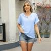 Spring and Summer New V-neck Jacquard Buttons Short-sleeved Women's T-shirt Loose Hollow Tops