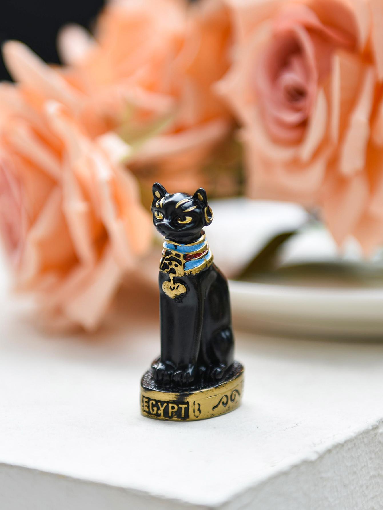 1Pc: Cat Statue Decoration Egyptian Cat Statue Decoration Retro Cat Goddess Statue Home Garden Mini Animal Decoration чёрный
