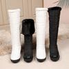 Winter Snow Boots Light Thick Heel Lace Plus Size Knee High Waterproof Shoes Warm Casual Daily Booties Black