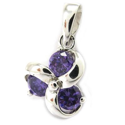 [M1732] - Purple 'Crystal Flower' Silver Pendant