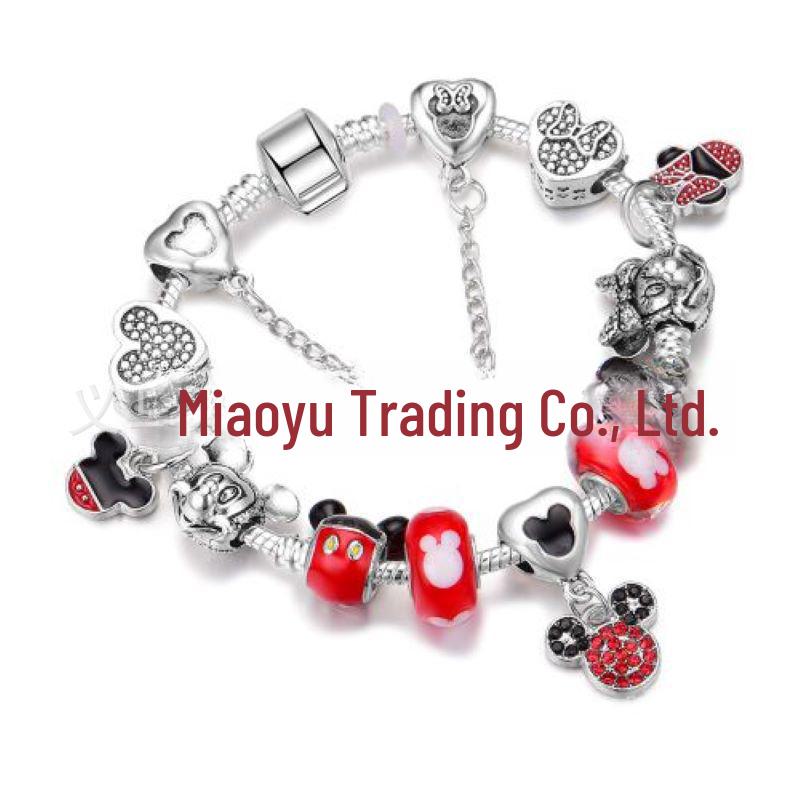 New Panjia Style Gold-Plated Beaded Bracelet with Full Diamond Love Design