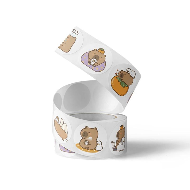 500PCS/Roll Cartoon Capybara Stickers Cute Animals Scrapbooking Laptop Stationery Decorative Stickers Envelope Sealing Sticker