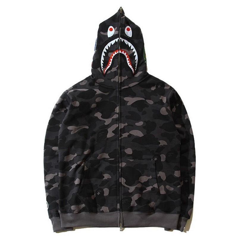 Camouflage Shark Head 3d Print Hoodie With Zipper For Men Women Casual Wear