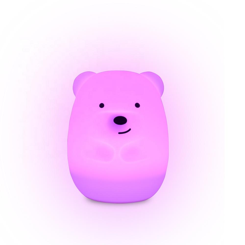 USB Rechargeable Touch Sensitive 8 Colors Cute Bear Baby Night Light Led Lamp for Kid Bedside Night Light