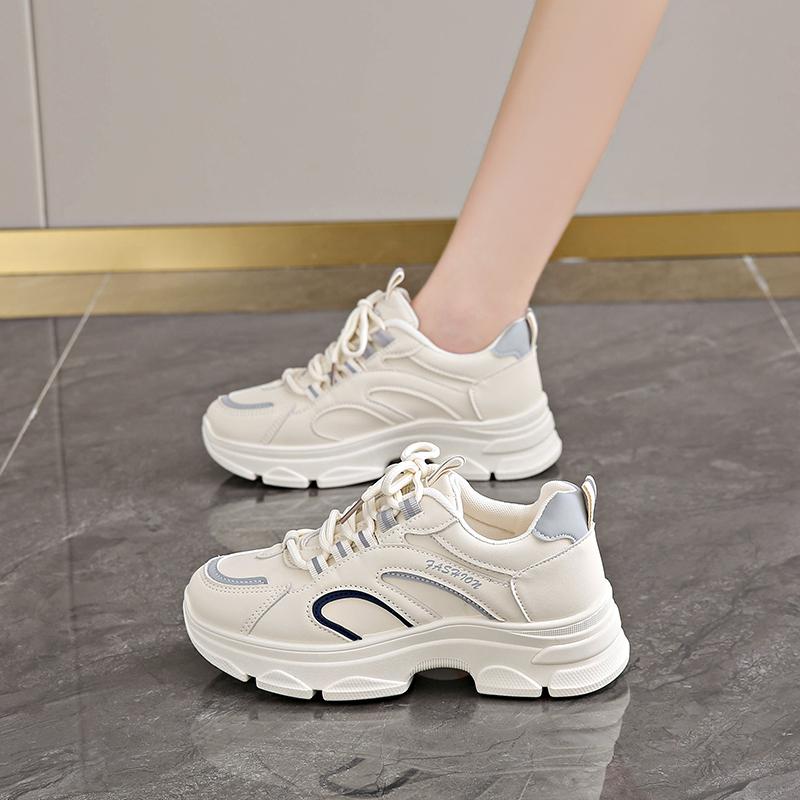 

CRLAYDK Fashion Womens Walking Shoes Platform Chunky Walking Sneakers Lace Up Casual Leather Running Ladies Sports Tennis 40