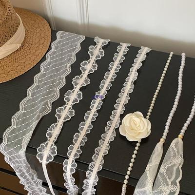 Cintura in Pizzo Coreano con Perle e Sciarpa Multifunzione/Fascia per Capelli da Donna