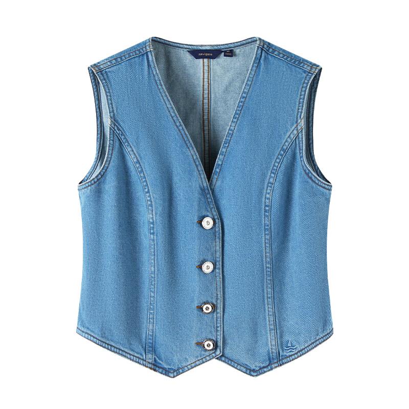 Navigare Women's Retro Washed Denim V-Neck Vest