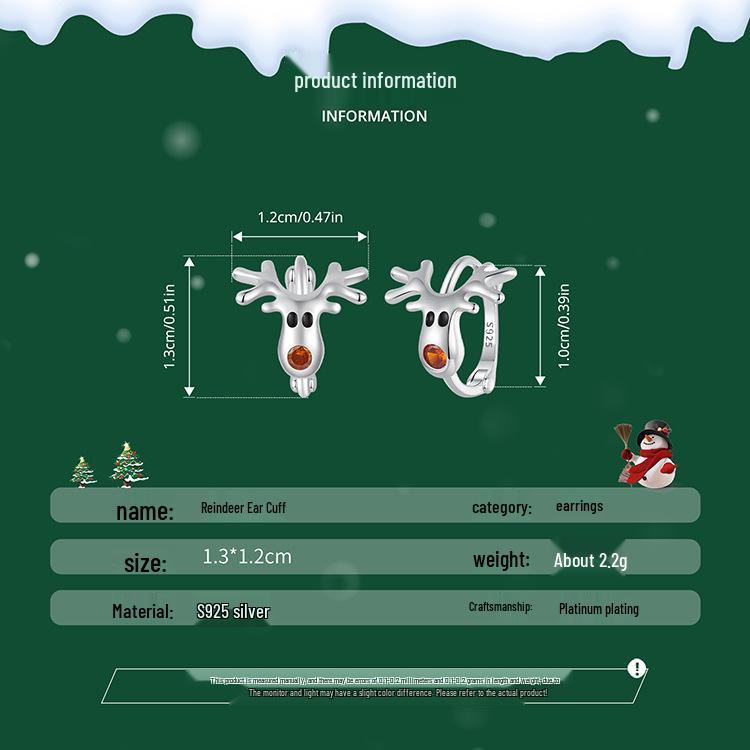 Everly Christmas Reindeer Ear Cuffs: s925 Sterling Silver Cute Earrings for Women