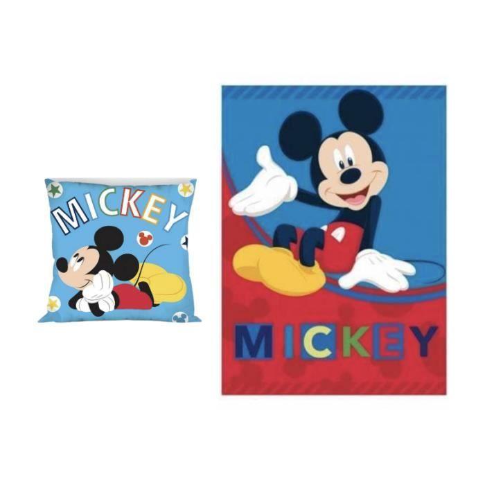 Mickey disney - ensemble plaid 100 x 140 cm + coussin 35 x 35 cm.
