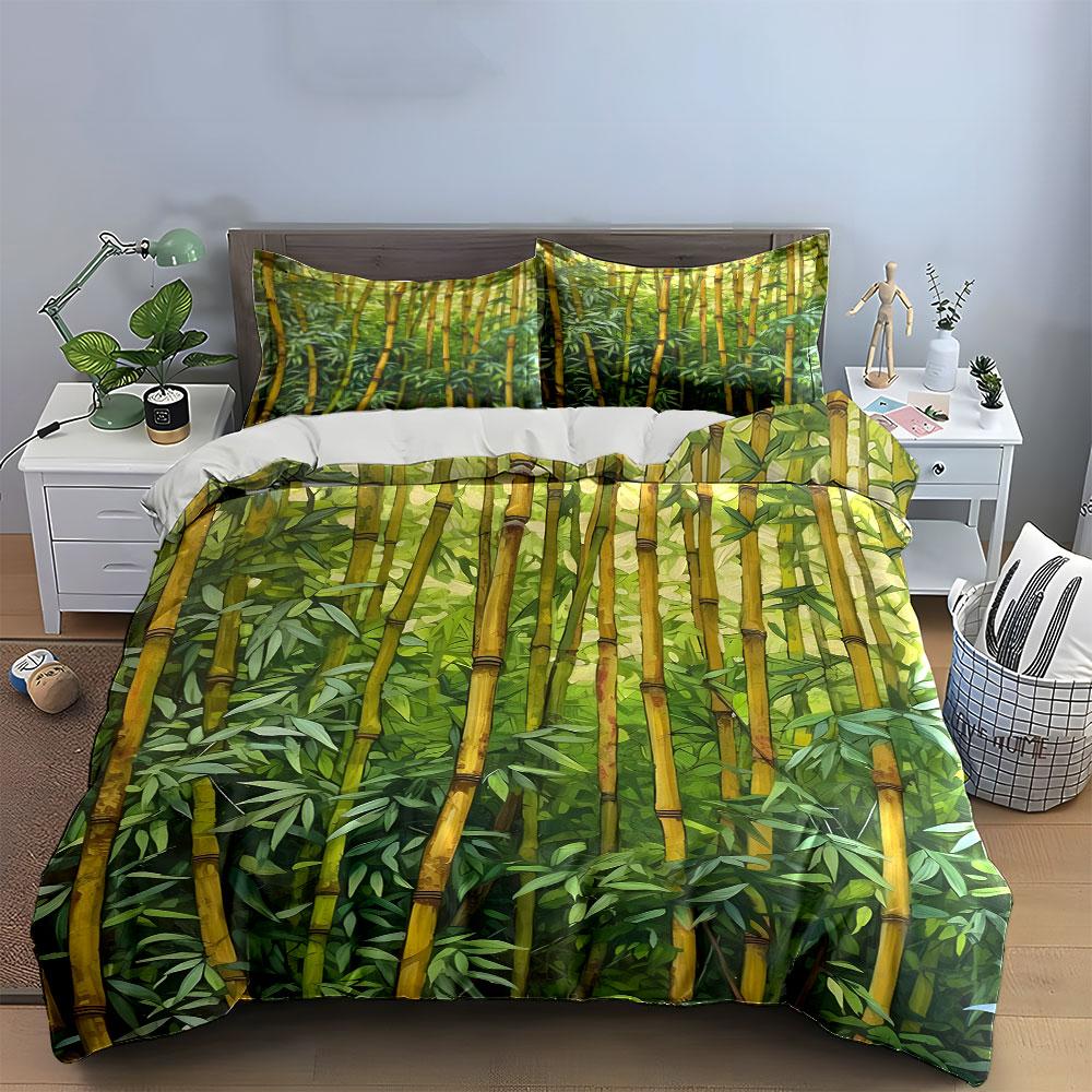 "Bamboo-Themed Set for Nature Decor" Kid's and Adults' Bedroom Decor, Exquisite Three-piece Bedding Set Gift