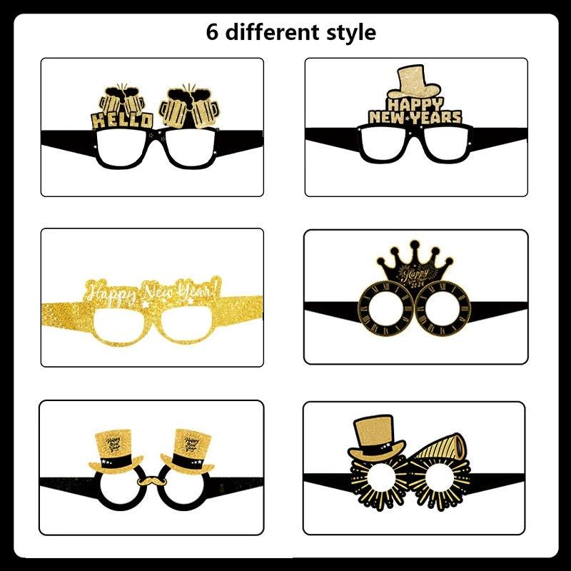12/6pcs Happy New Year Paper Glasses 2026 Eyeglasses Frame Photo Booth Props New Year's Eve Party Decoration Christmas Supplies