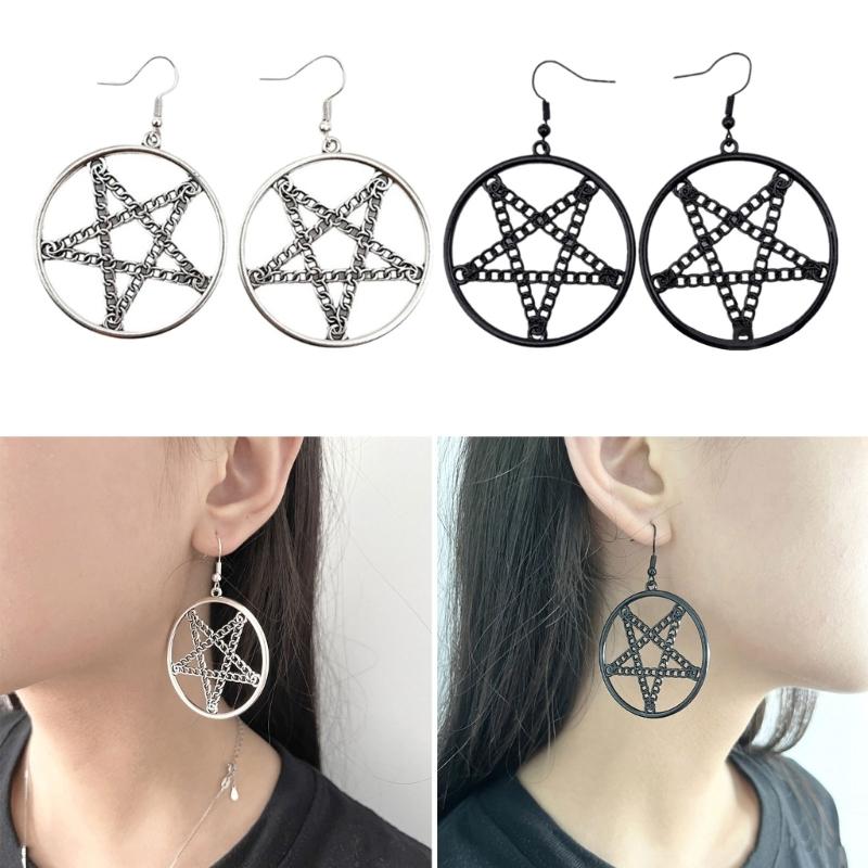 Punk Pentagrams Pendant Earrings Edgy Gothic Jewelry for Halloween and Alternative Witchcraft Amulet Pendant Earrings