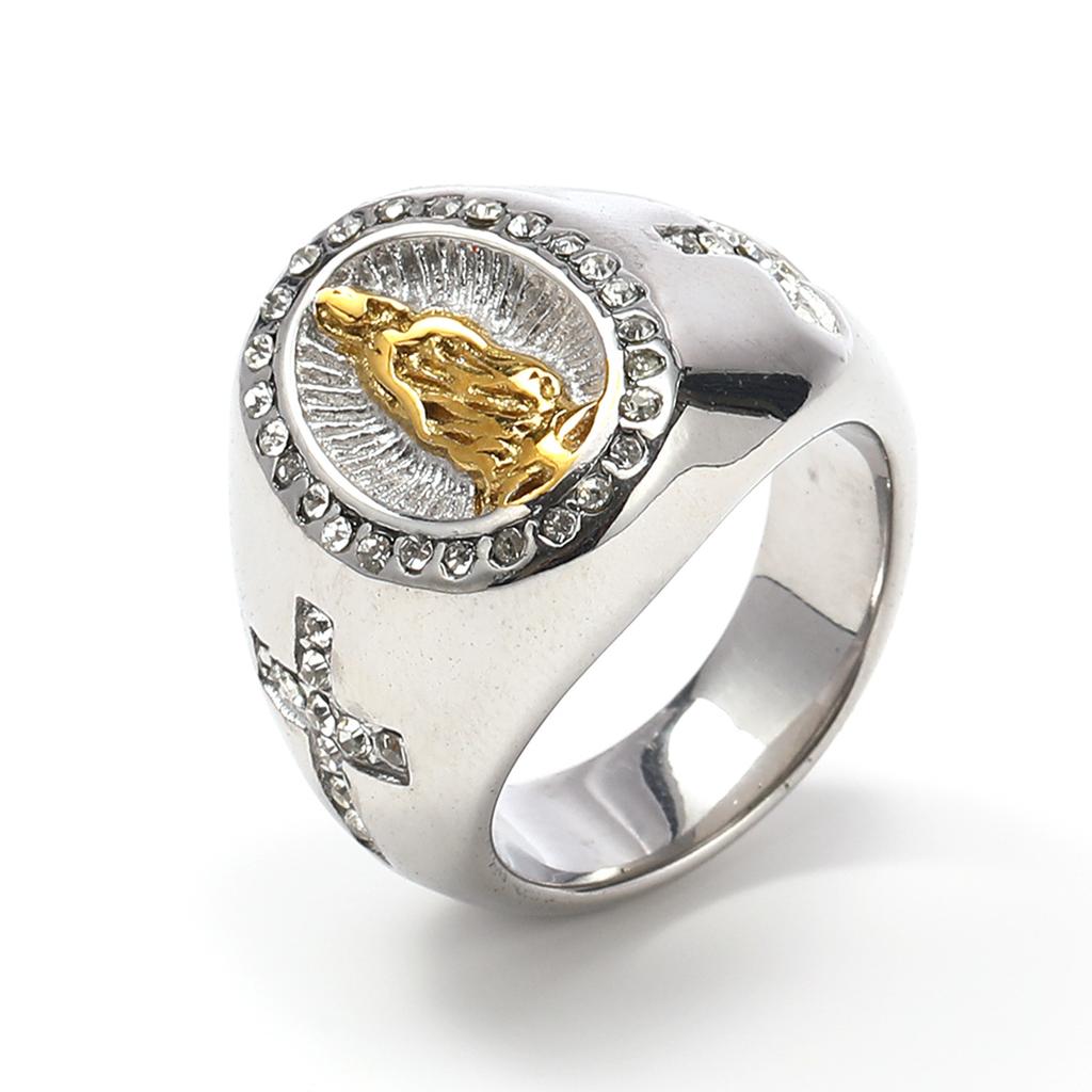 Vintage Hip-hop HIPHOP Stainless Steel Ring Virgin Mary Diamond Set Men's Titanium Steel Ring