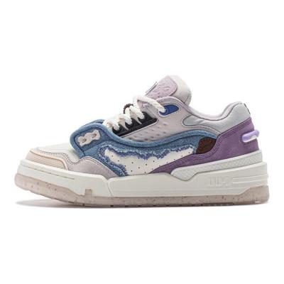 Li Ning 001 Btc Mega Všestranné Retro Skate Boty Protiskluzové Odolné proti Opotřebení Tlumení Nárazů Podpora Dámské Tenisky Bílé Modré Fialové AGCU004-3