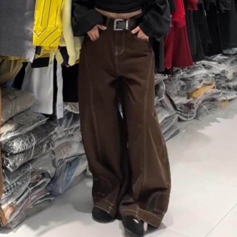American Retro Wide-Leg Inside-Out Stitch Jeans for Women - 2025 Autumn/Winter Collection Small 80-98