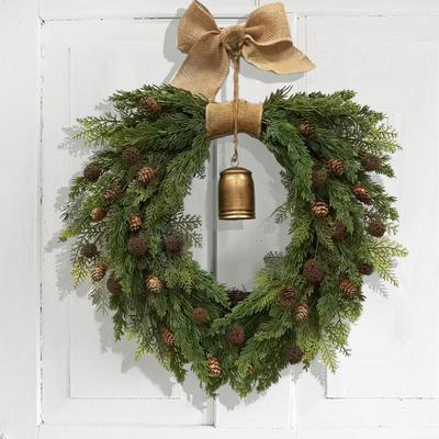 Artificial Christmas Bell Wreath For Front Door Linen Bow Wreath Bohemian Pine Garland Door Hanging Window Christmas Decoration