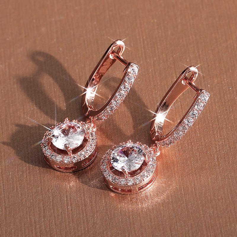 Hot Sale New Fashion Shiny Round Synthetic Zircon Earrings Earrings Women s Versatile Jewelry