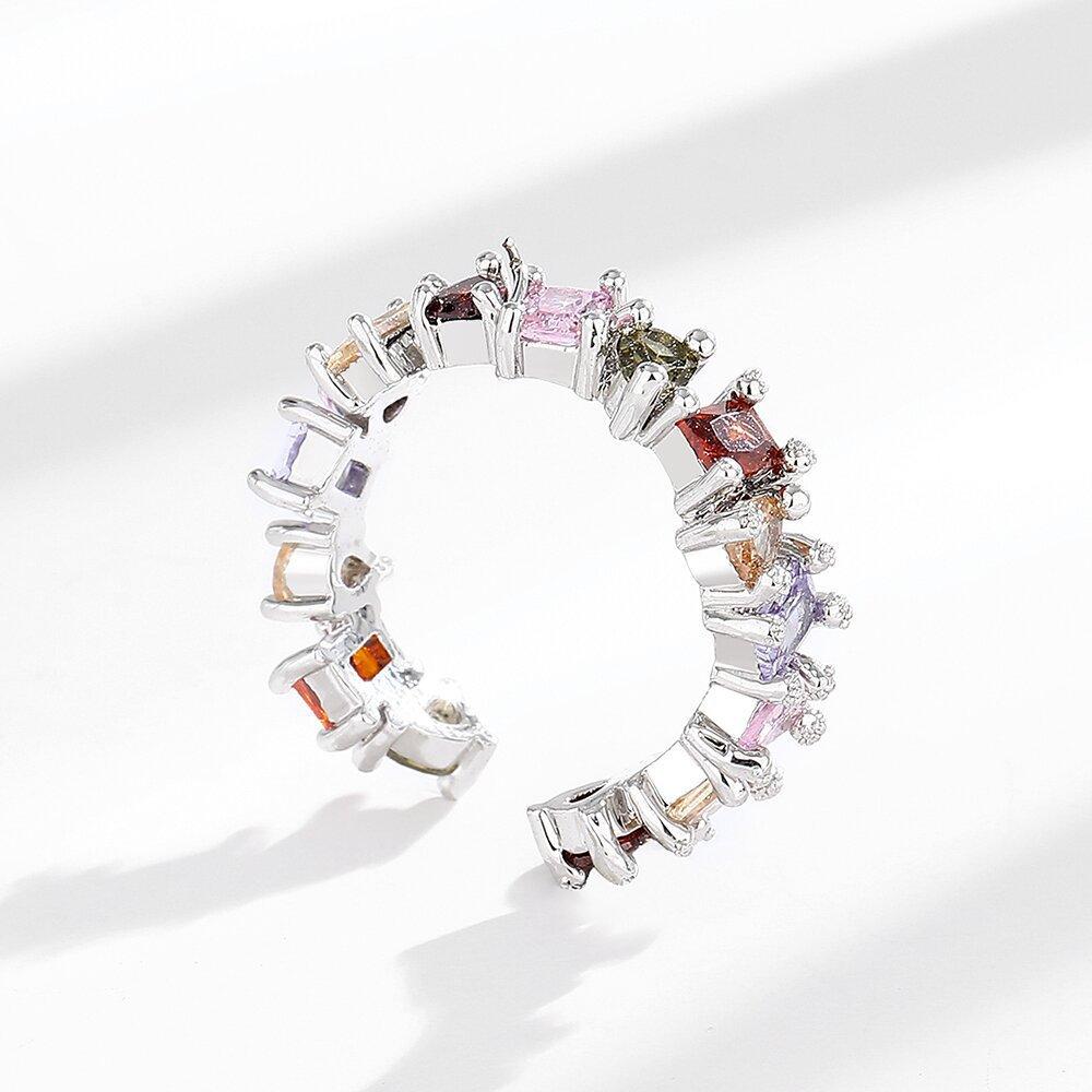 Korean Version of Light Luxury Personalized Index Finger Ring Design Sense Niche Simple Internet Celebrity Cold Wind Color Zircon Ring Female 2026