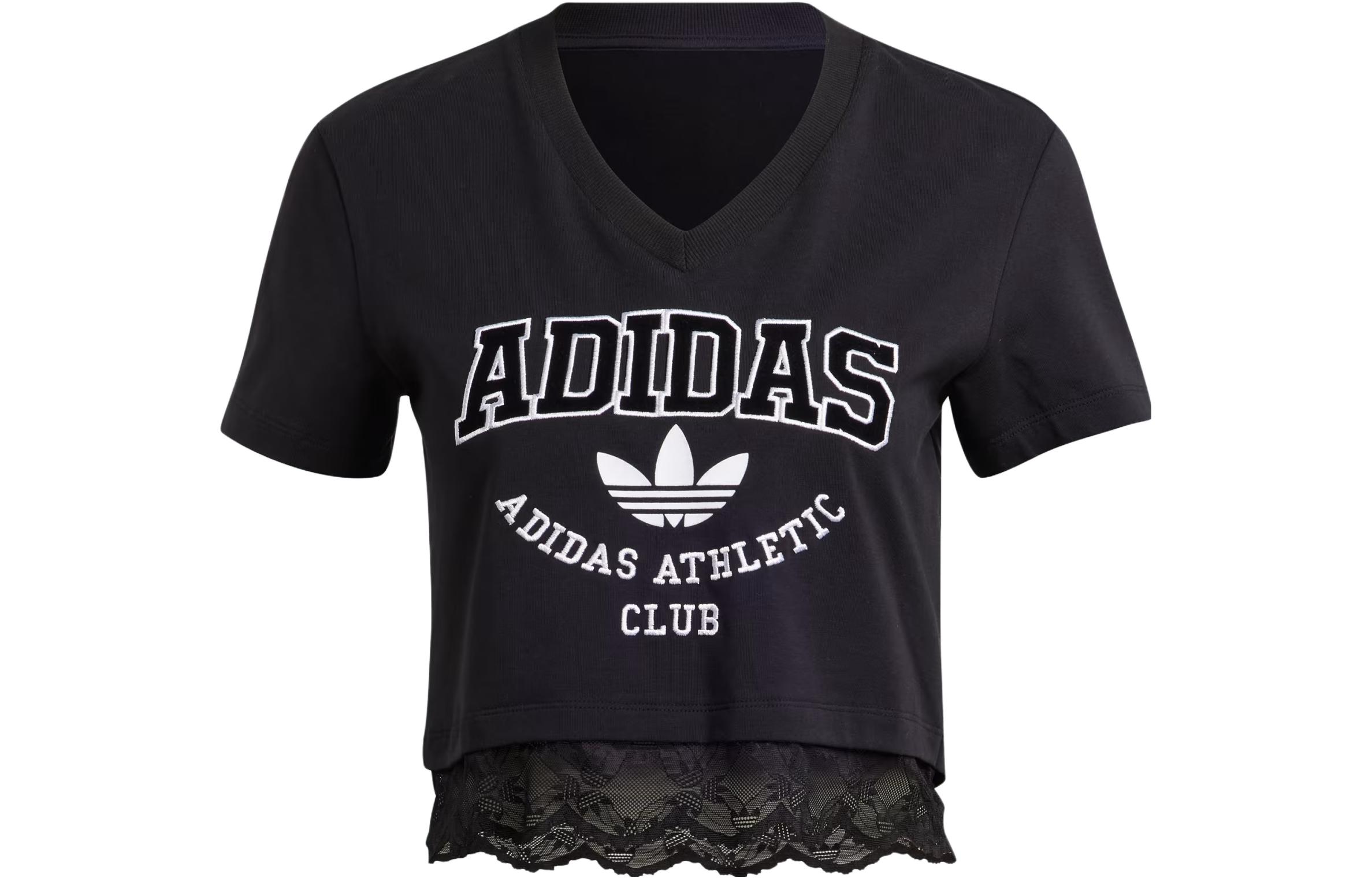 adidas originals Cropped Lace Trim Tee Black IL2417 XS