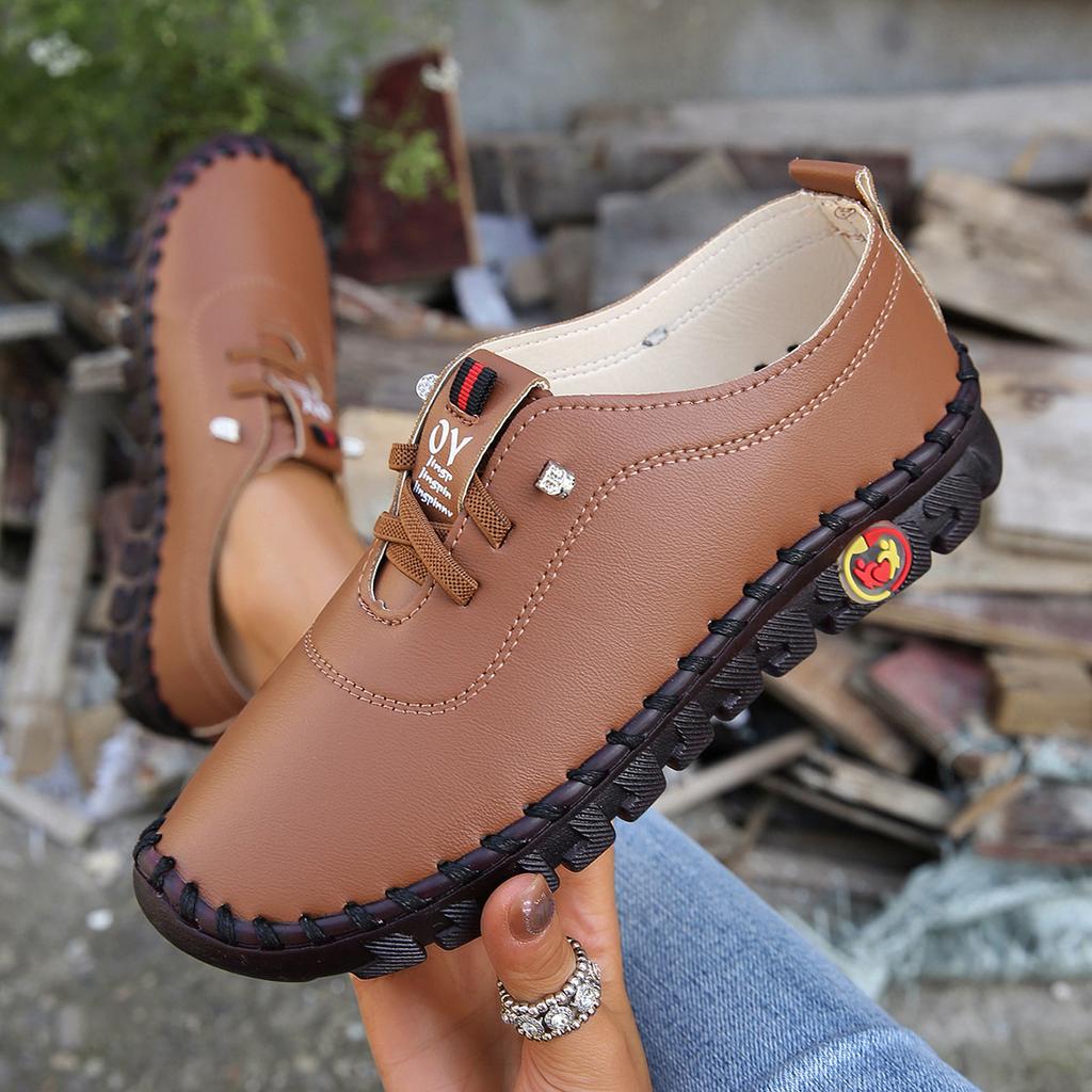 Sneakers Women Shoes Loafers Lace Up PU Leather Flat Spring Casual Comfortable Mom Shoe Mujer Plus Size