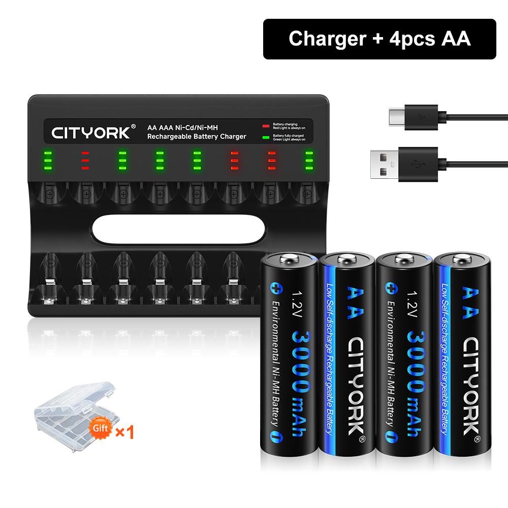 1.2V NI MH AA 2a Rechargeable Batteries 3000mAh Aa Ni-mh Battery+8 Solt LCD Charger For 1.2V NIMH 2a 3a Batteries Aa Aaa Battery
