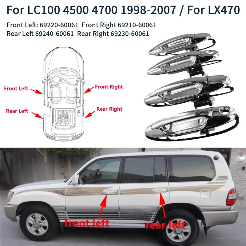 A58X-Передняя Задняя Левая и Правая Внешние Ручки Двери Для Toyota Land Cruiser LC100 4500 4700 1998-2007 Lexus LX470 69220-60061 серебряный