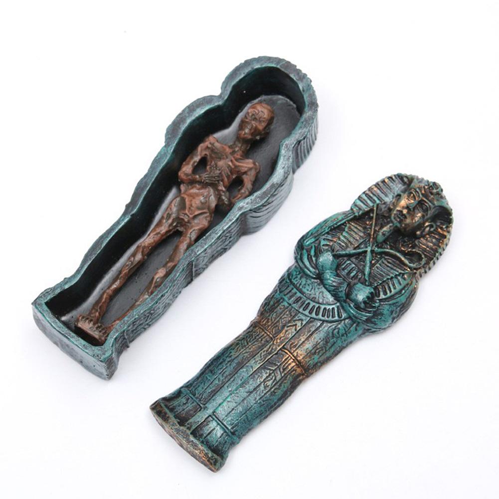 Egyptian Statue Resin Craft Aquarium Decoration Accessories, Ancient Egyptian Mummy Figurine With Coffin Creative Ornament For Fish Tank Decor