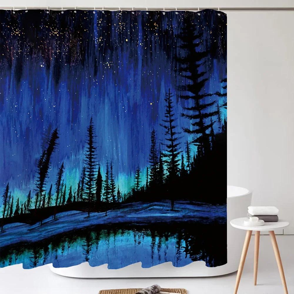 Starry Space Shower Curtain Blue Galaxy Shower Curtains Nebula Waterproof Polyester Fabric for Bathtub Bath Room Decor with Hook
