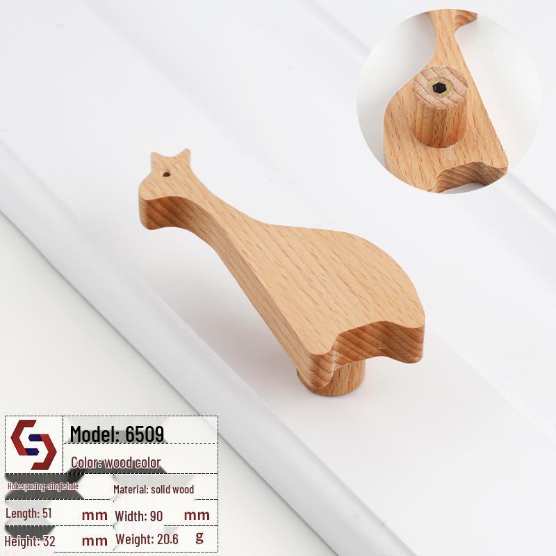 Creative Solid Wood Animal Door Handle for Children's Room Wardrobe, Drawer, and Cabinet
