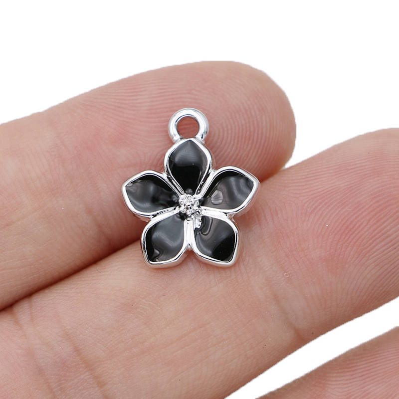 10Pcs Silver Plated Red Enamel Sakura Flower Charm Pendant For Jewelry Making Bracelet Earrings Necklace Diy Accessories Craft