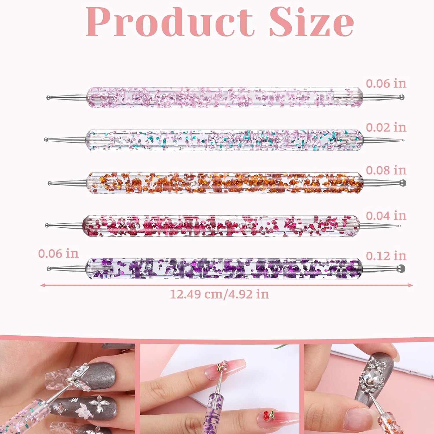 Набор инструментов для доттинга ногтей, 10 шт., 5 шт. двухсторонних ручек для доттинга ногтей, 5 шт. кистей для лайнера для ногтей, профессиональный инструмент для доттинга для нейл-арта для женщин, для дома