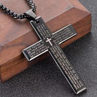 Stainless Steel Cross Necklace for Men Lord's Prayer Bible Cross Pendant Necklaces