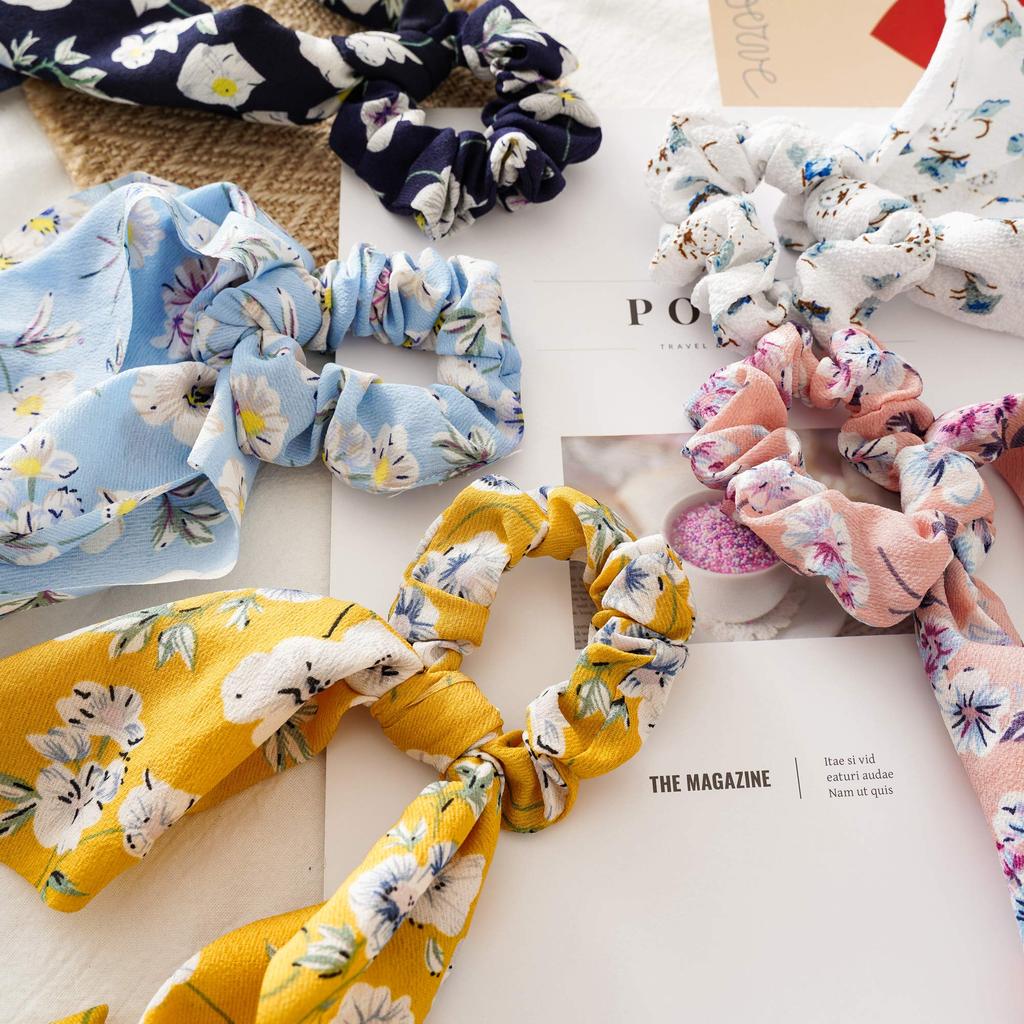 12 Pieces Hair Ties Elastic Hair Scarves Silk Satin Hairbands Chiffon Dot Stripe Floral Hair Ties Ponytail Holders Scrunchies Vintage Accessories for