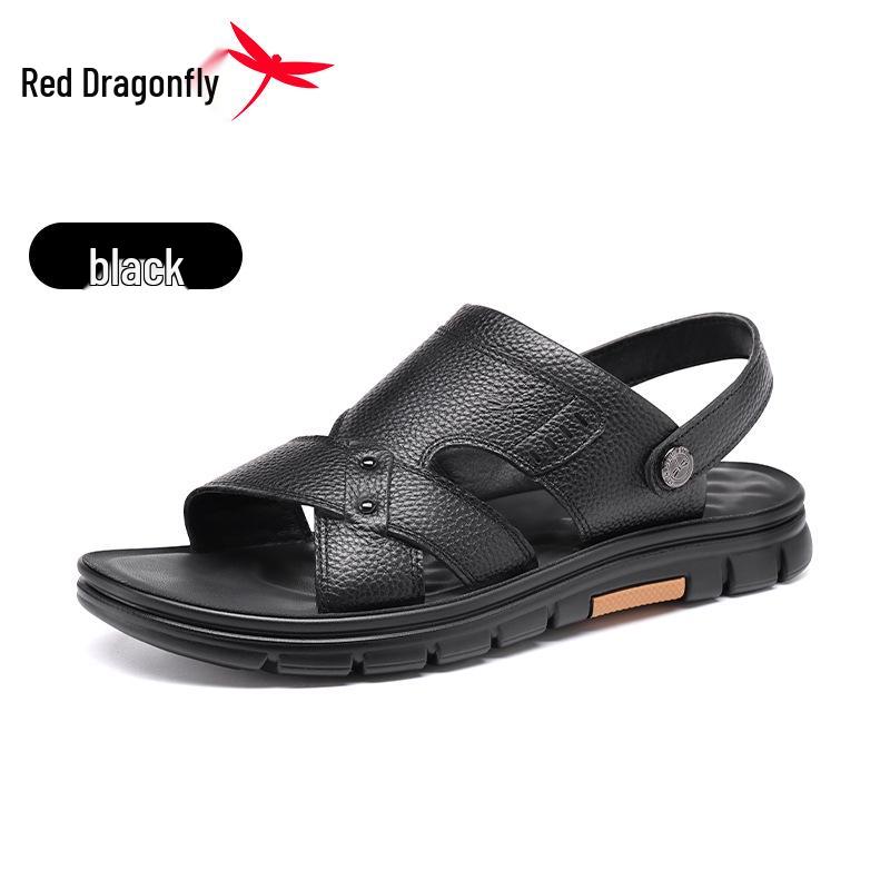 Men s Red Dragonfly Genuine Leather Sandals: Soft Bottom, Non-slip, Wear-resistant, Odor-resistant, Dual-use for Summer. 44 чёрный