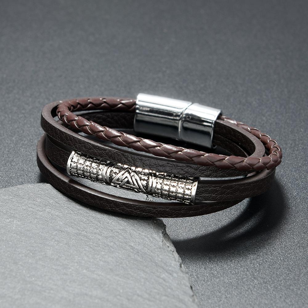 

Mythical Viking Leather Bracelet for Men Magnetic Clasp Minimalist Cuff Trendy Viking Jewelry темно-коричневого кольору