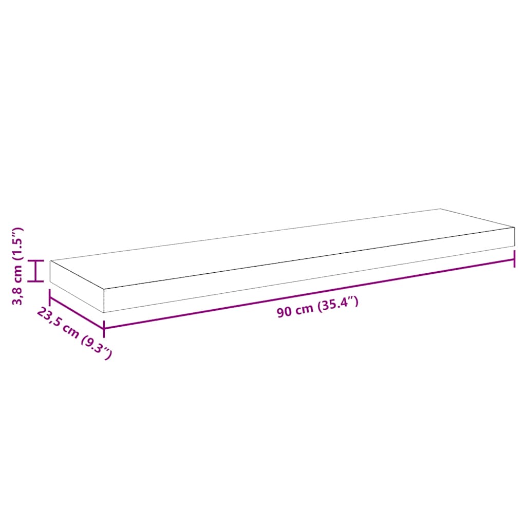 Floating Shelves Set 4 pcs. High Gloss Black 90 x 23.5 x 3.8 cm MDF