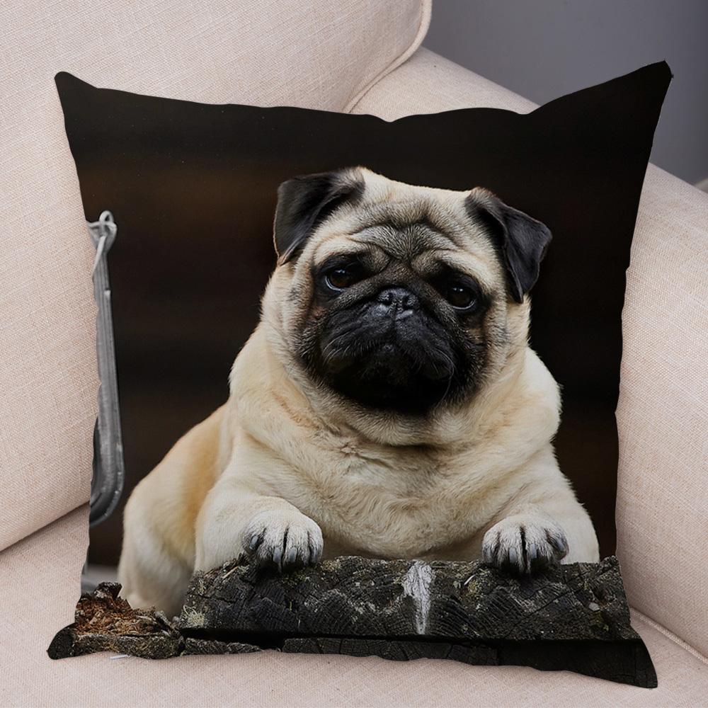Cute Pug Dog Cushion Cover Both Sided Print Decor Pet Animal Pillowcase for Car Sofa Home Car Soft Plush Throw Pillow Case