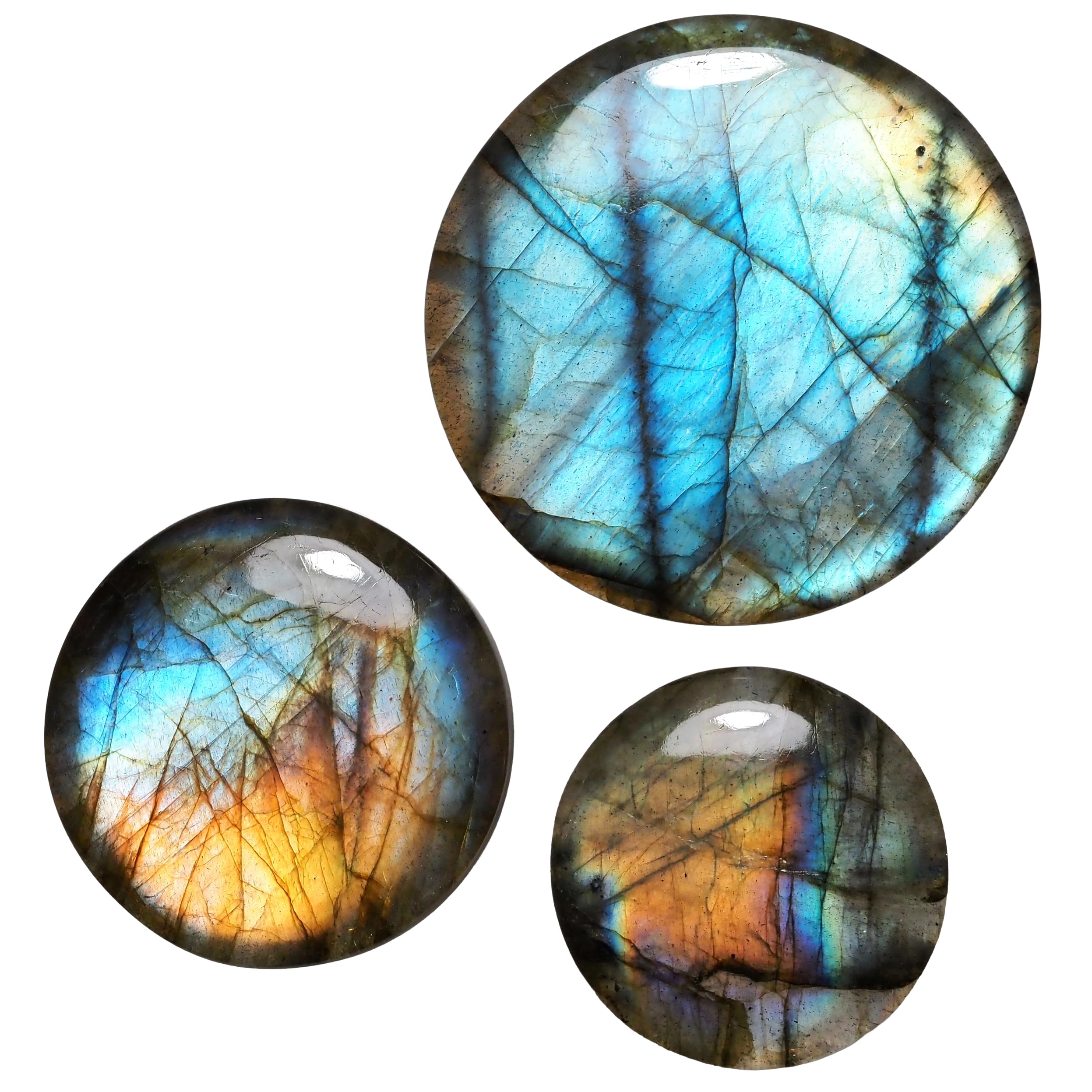 stone Natural Mineral Labradorite Cabochon Set 3 pieces [N2 Natural] - (S6  One-of-a-kind  total approx. 76.1ct)