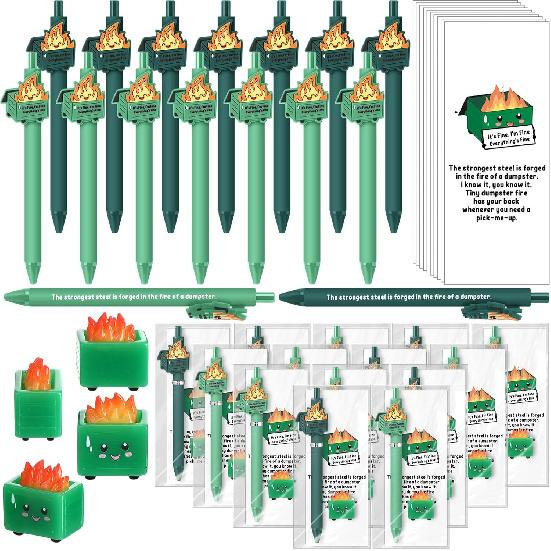 Набор из 24 настольных аксессуаров в виде мусорного бака Подарки на День святого Валентина для сотрудников Подарок оптом Вдохновляющие ручки Мини-фигурка мусорного бака Карточка с пожеланиями Закладка