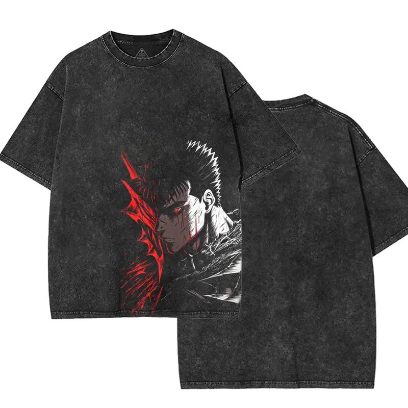 

Одежда с аниме Берсерк Гатс Мужская Женская Повседневные Футболки С Коротким Рукавом Стиранная Футболка Винтажная Хлопковая Футболка Харадзюку Мужские Свободные Топы L чёрный