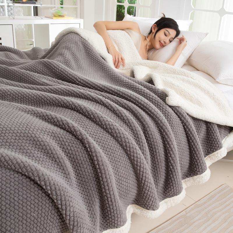 Thick Lambswool Solid Color Blanket Warm Skin-Friendly Office Nap Sofa Blankets Simple Autumn and Winter Colorfast Home Textile