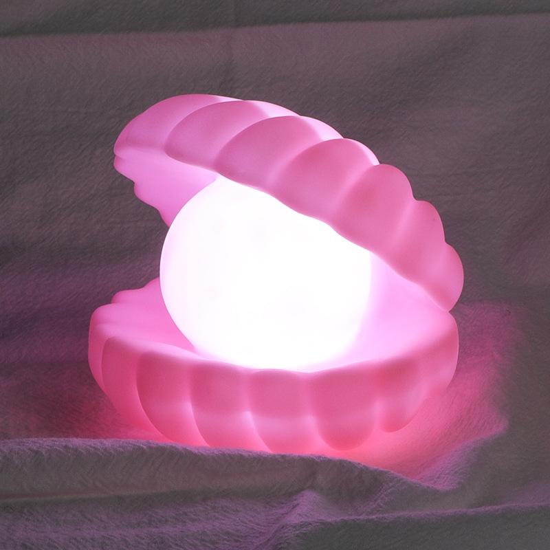 1Pc Cute Mini Color Pearl Mussel Night Light Soft Light Cartoon Shell Lamp Girl Boy Bedroom Nightstand Desktop Decorative Light