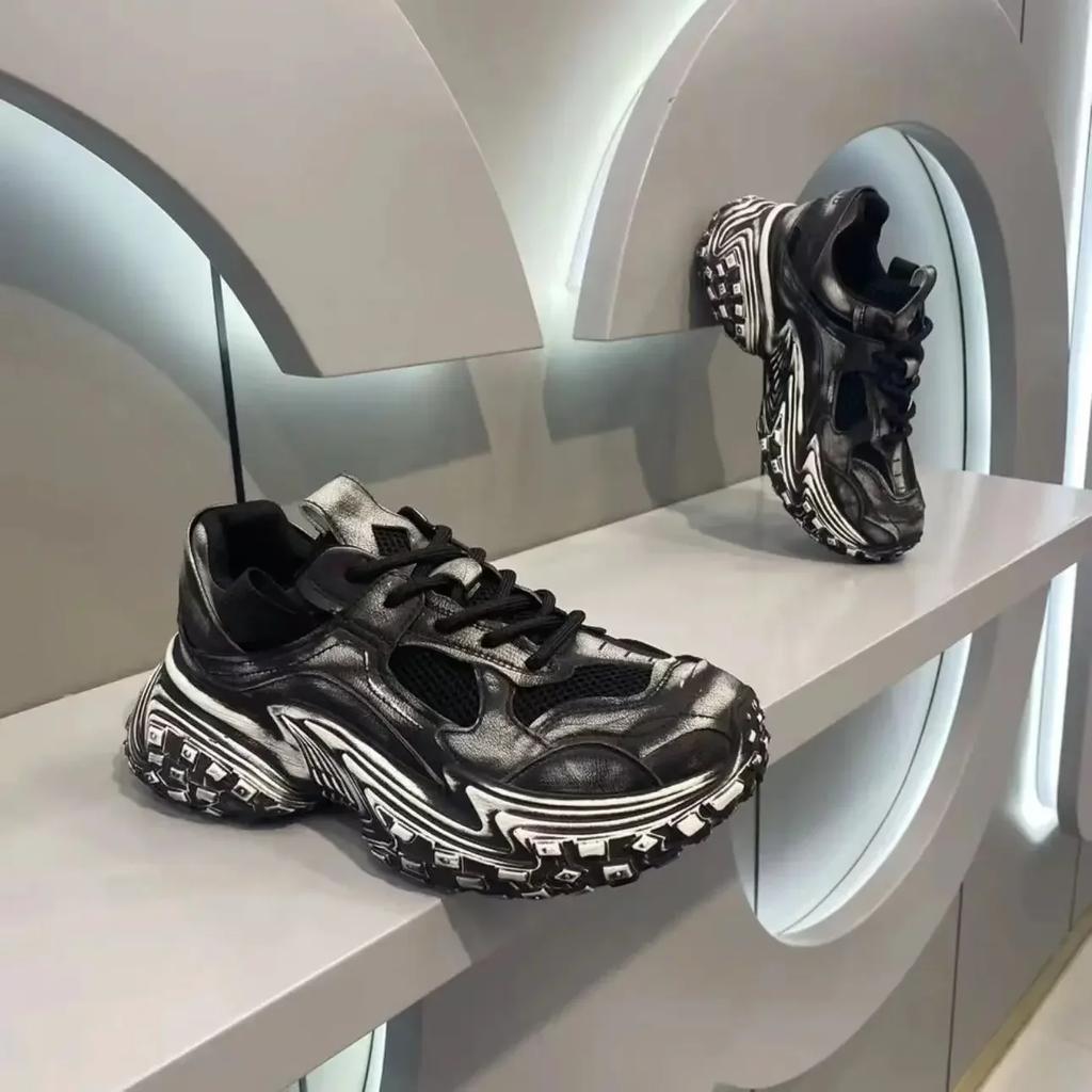 Chunky Sneakers Men Designer Tire Bottom Sport Shoes Fashion Casual Leather Mesh Breathable Height Increased Flat Platform Shoes