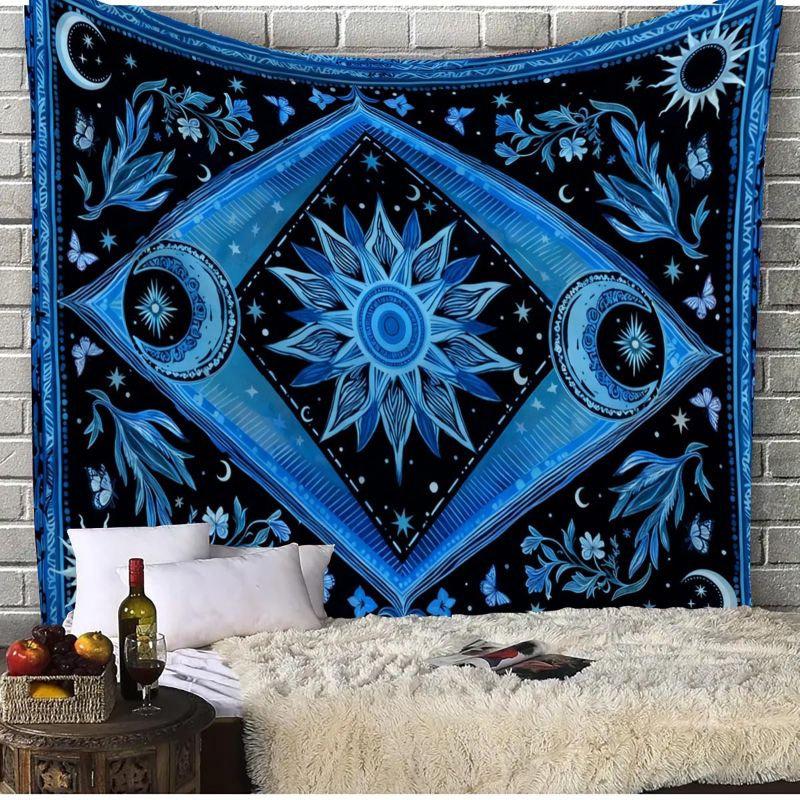 Purple Butterfly Moon Phases Tapestry Wall Hanging Floral Mushroom Witchy Celestial Aesthetic Wall Art Bedroom Dorm Decor