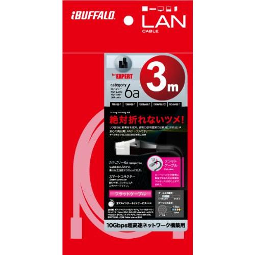 BUFFALO Unbreakable LAN Cable for Modem Category 6a Straight Flat Type Black BSLS6AFU30BK